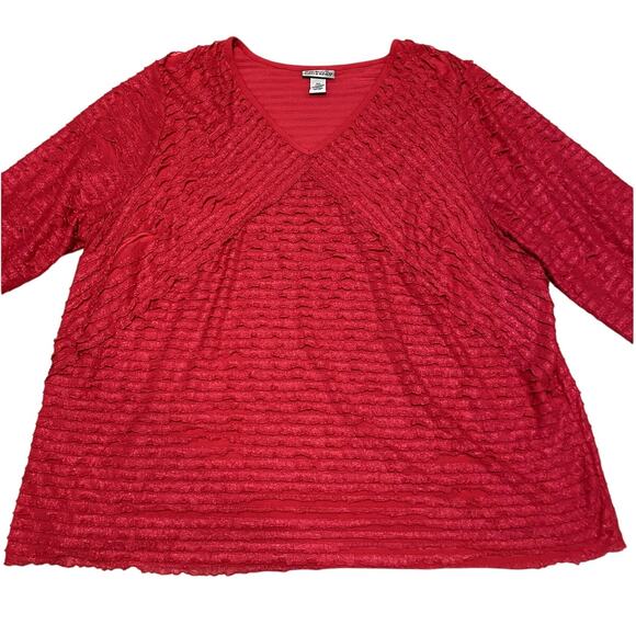 Catherines Top Womens Plus Size 2X 22/24W 3/4 Sleeve Pink Ruffle Lacy Blouse - Picture 5 of 12